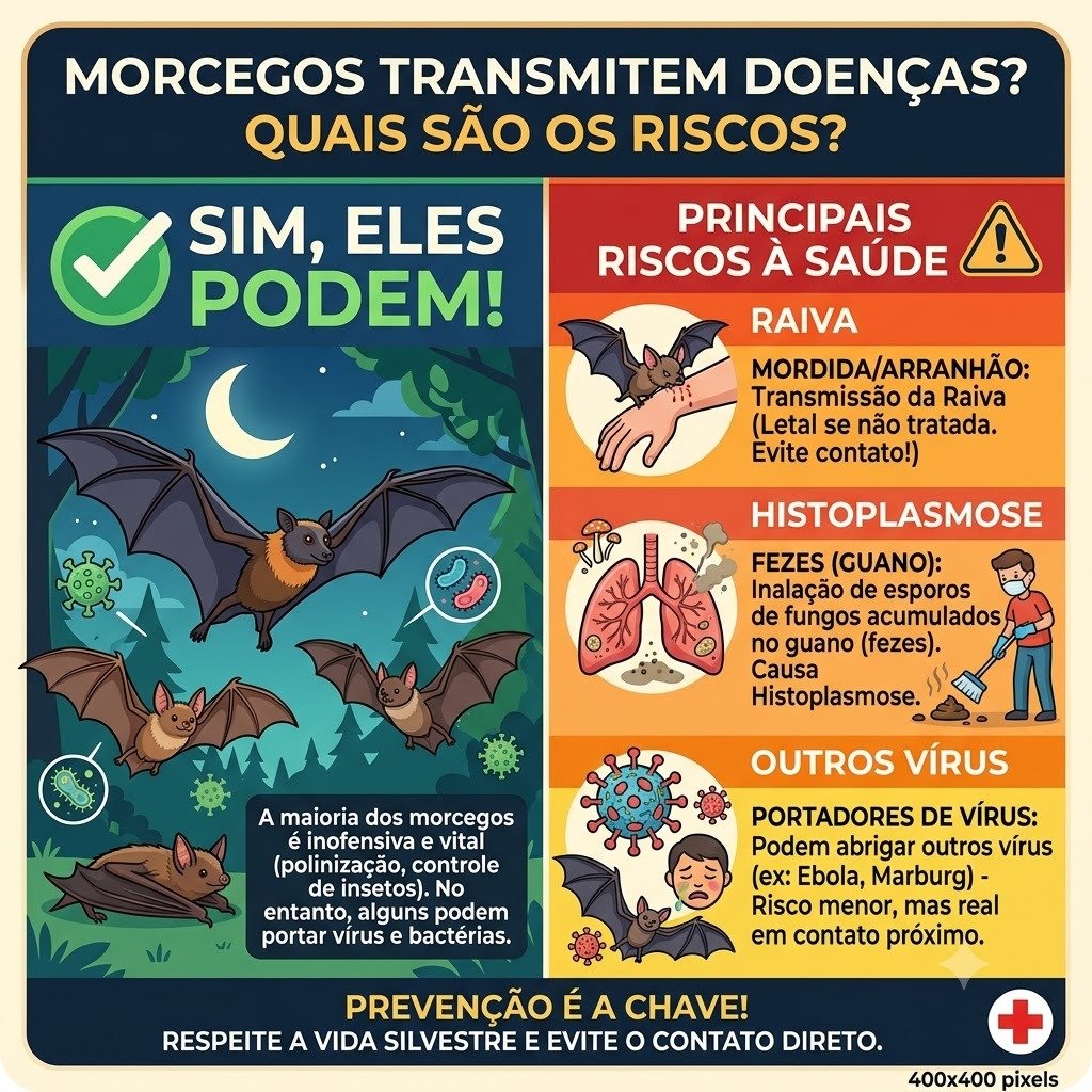 Morcegos transmitem doenças em Botucatu - Infográfico riscos de Raiva e Histoplasmose