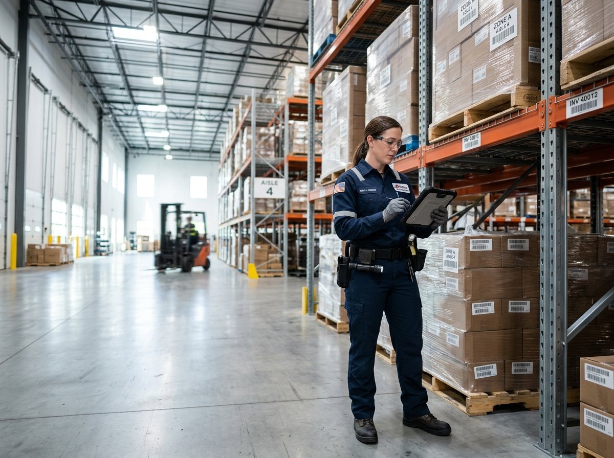 Técnica realizando inspeção em ambiente industrial e galpão comercial em Botucatu - Casa Livre