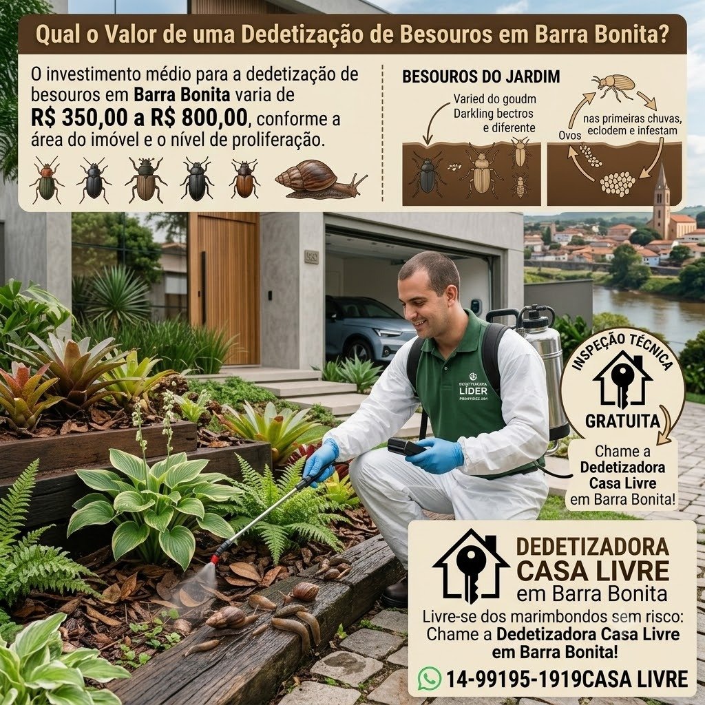 Dicas de prevenção contra invasões de besouros em Botucatu - Infográfico de lâmpadas amareladas, telas em janelas e vedação de grãos