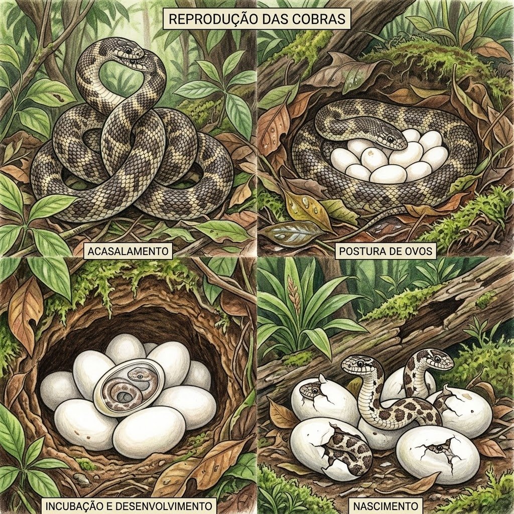 Como as cobras se reproduzem em Botucatu - Infográfico acasalamento, ovos e nascimento
